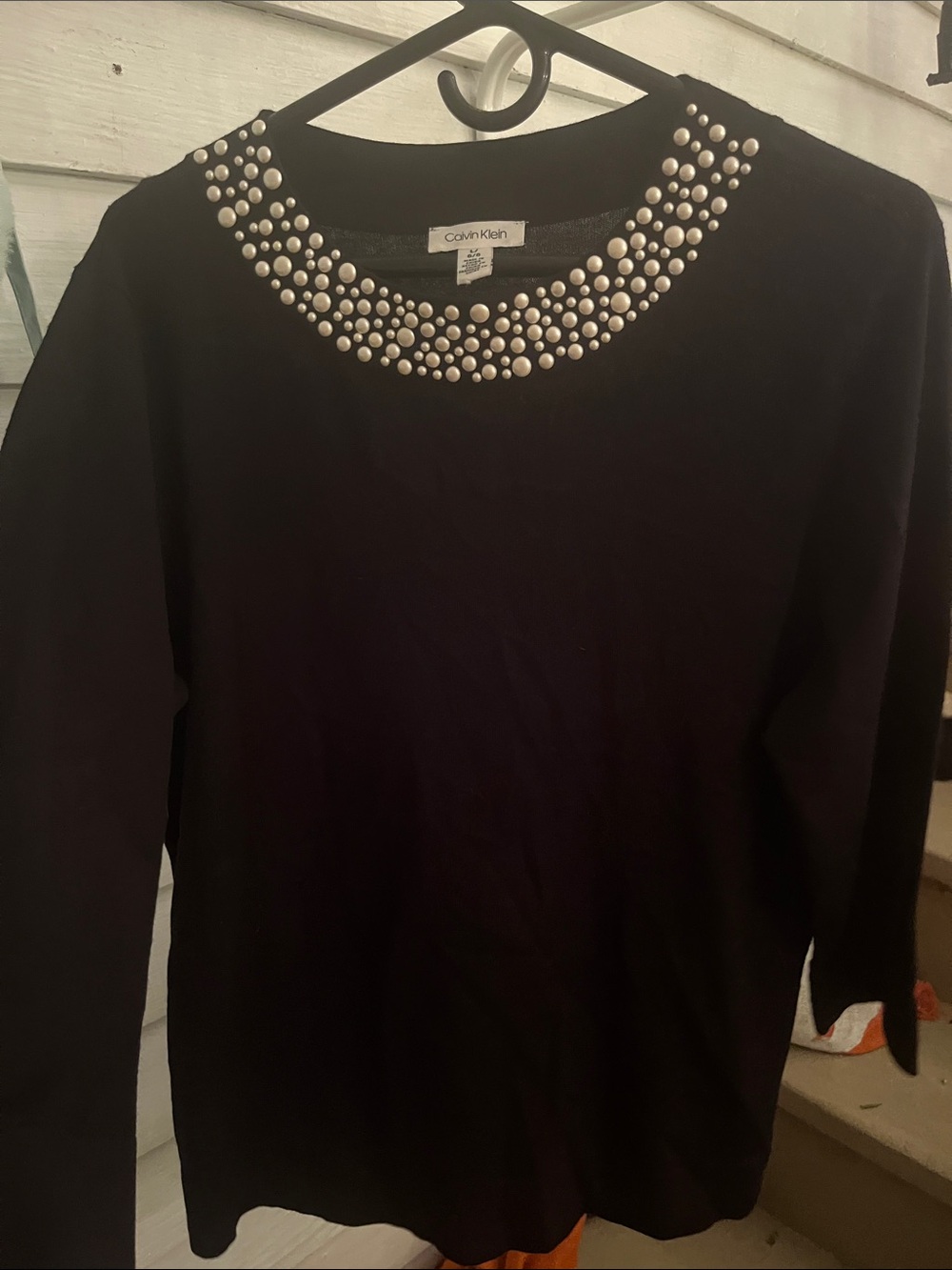 Calvin Klein Black Crewneck Sweatshirt with Pearl Collar